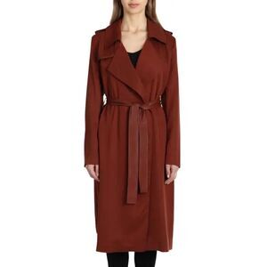 Badgley Mischka Angelina Trench Coat Rust Red Brown Jacket Sz Small Faux Leather